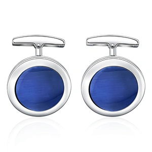 Round shape stainless steel blue shell cufflinks for men