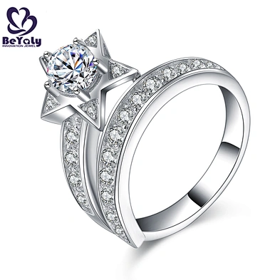 Dazzling silver pentastar popular finger ring with cubic stone