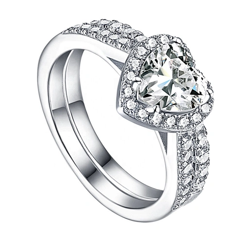 Double Halo Wedding Ring Sets, Heart Shaped Ring Designs For Girls