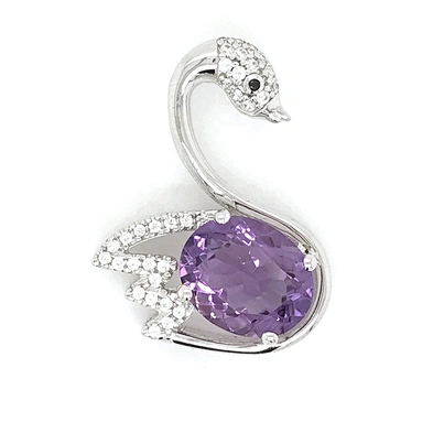 Swan Designed Gemstone Animal Pendant, Animal Designed Charm Jewelry, Fashion Purple Crystal Goose Pendant Necklace