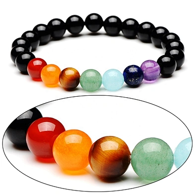 8mm Black Onyx Women Men Bohemia 7 Chakra Beaded Bracelet