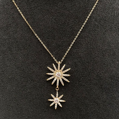 Two Full Cz Star Sun Shape Design Gold Jewellery Made In China Necklace