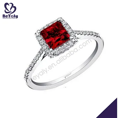 Charming square red gemstone silver agate druzy ring