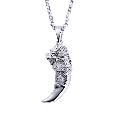 Neo-Gothic Style Silver Embossment Lion Engraved Tooth Shape Necklace