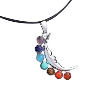 Black leather plated 952 silver jewelry peru 7 chakra necklace finding