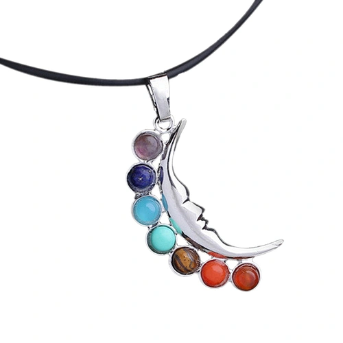 Black leather plated 952 silver jewelry peru 7 chakra necklace finding