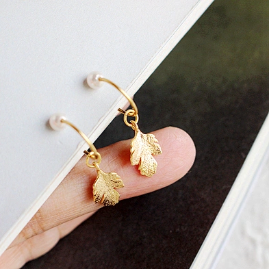 925 silver ladies vintage earrings,  copper gold plated crystal pearl leaf earrings