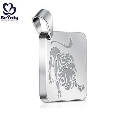 Square shape stainless steel custom engraved lion pendants