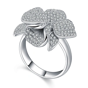 Gorgeous micro pave setting cz silver costume flower rings