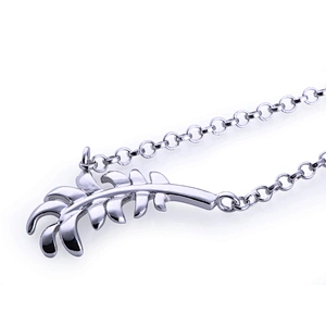 925 Sterling Silver Chain, Leaf Shape Pendant Silver Feather Necklace