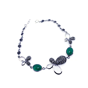 Antique Ladies Luxury Big Stone Beaded Quality Engraved Bangkok Handmade 92.5 Silver Bracelets