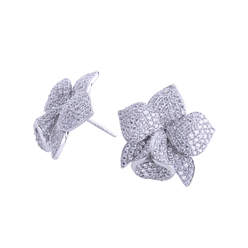 Graceful orchid flower cz inlaid 925 sterling silver earrings