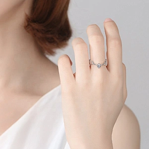 High Quality Zircon Inlay Cute Horn Black Deer Antler Couple Ring Set
