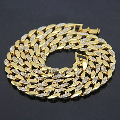 Hip Hop Jewelry Cuban Link Chain Necklace, Iced Out Cuban Link Necklace