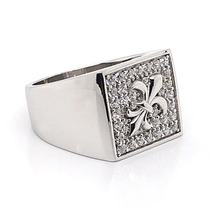 Square shape cz fleur de lis silver prong setting for jewel