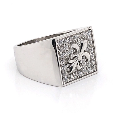 Square shape cz fleur de lis silver prong setting for jewel