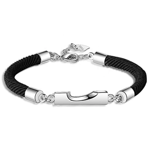 Custom design silver chain leather lock usa bracelet