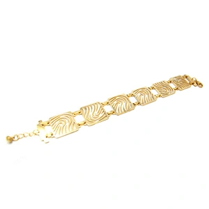 Square slice design brass plated pure gold bangles