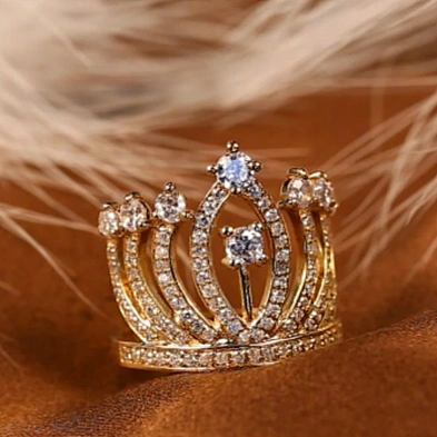 Fashion beauty cz crown silver solid gold wedding ring