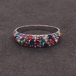 925 Sterling Silver Princess Cut Multi Color Cz Ring Pave Setting