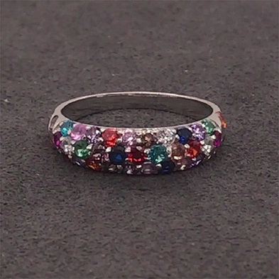 925 Sterling Silver Princess Cut Multi Color Cz Ring Pave Setting