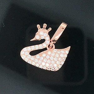 Rose Gold Swan Necklace Pendant, Custom Design 18K Rose Gold Cz Swan Necklace Charm Jewelry