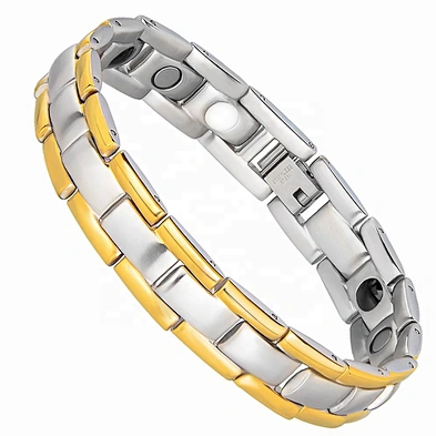 Shiny men cuff gold titanium bracelet with magnets