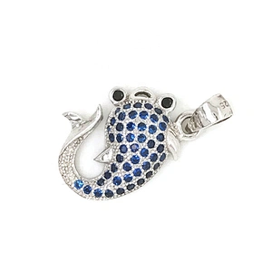 Silver Whale Tail Charms Pendant, Blue Cz Full Pave Setting Whale Shark Jewelry Necklace