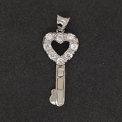 Hot Sale Cute Heart Shaped Love Clear Cz Key Shell 925 Silver Pendant