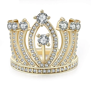 Fashion beauty cz crown silver solid gold wedding ring
