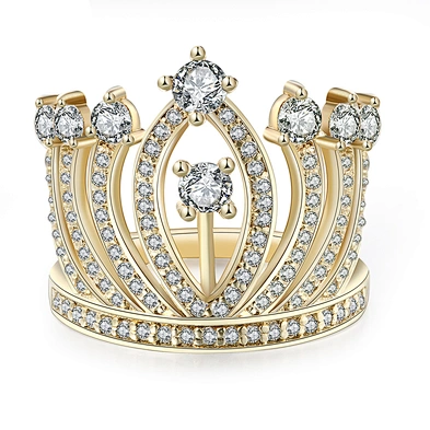 Fashion beauty cz crown silver solid gold wedding ring