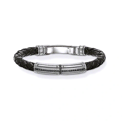 Shiny black leather fashion bracelet hot trend jewelry