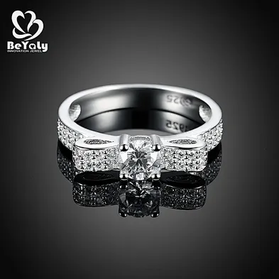 Simple bespoke bow design cubic zirconia 925 silver wedding rings