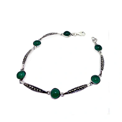 Antique Ladies Luxury Big Stone Beaded Quality Engraved Bangkok Handmade 92.5 Silver Bracelets