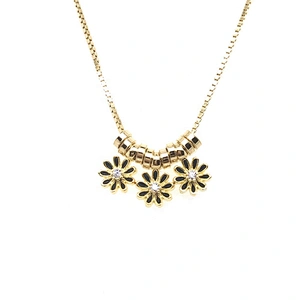 New Design Slideable Circle And Enamel Cz Flower Beads Gold Chain Necklace