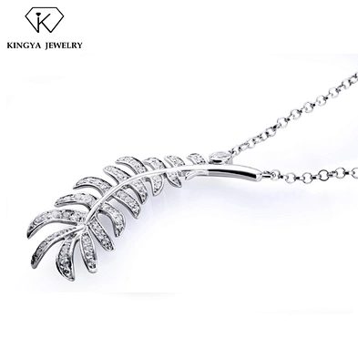 Feather design cz charm 529 silver jewelry pendant