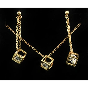 Fancy ladies costume rhinestone cube 22k gold jewelry set