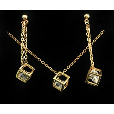 Fancy ladies costume rhinestone cube 22k gold jewelry set