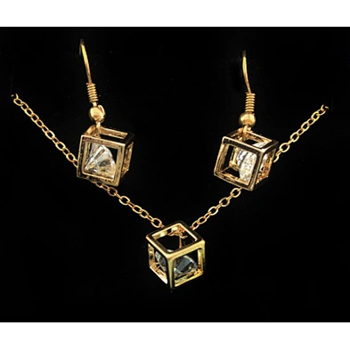 Fancy ladies costume rhinestone cube 22k gold jewelry set
