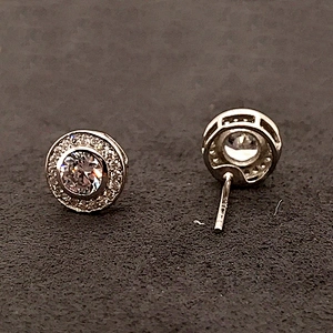 White gold coin custom design logo stud earring for women