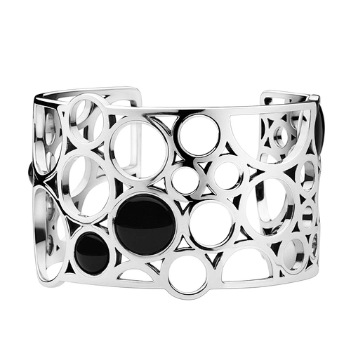 Wide size open-ended natural black gemstone jewelry cuff bracelet