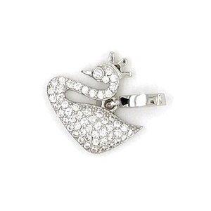 Diamond Swan Necklace Set, Swan Charm Sterling Silver, White Gold Swan Necklace Pendant