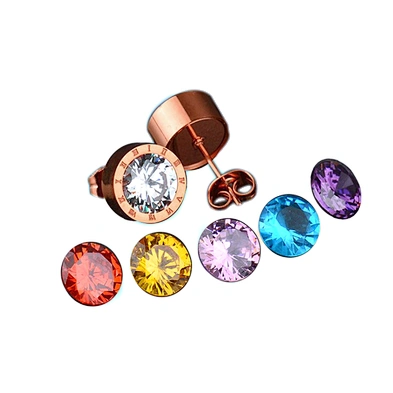 Single stone rose gold men's titanium stud earring