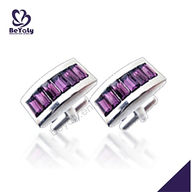 Purple crystal stone brass fashion bijoux golf cufflinks