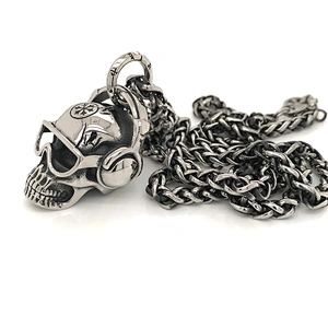 Skeleton Men Necklace Stainless Steel, Skull Stainless Steel Cuban Link Chain Necklace Custom