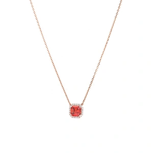 Graceful popular silver square pink crystal female favor ruby pendant necklace
