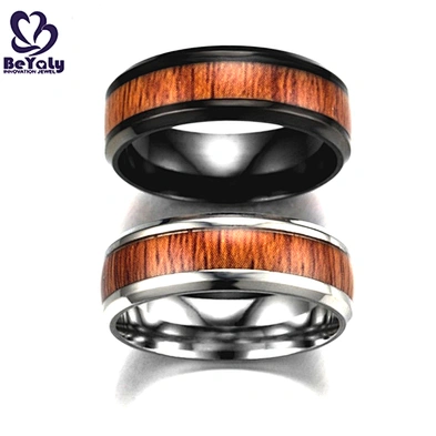 Black enamel stainless steel men's fashion wood ring