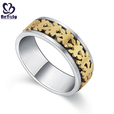 Rotatable Geometric Pattern Double Banded Mood Ring Stainless Steel