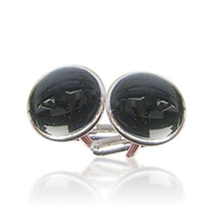 Round black smile design brass stud and cufflink sets
