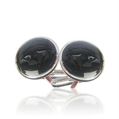 Round black smile design brass stud and cufflink sets